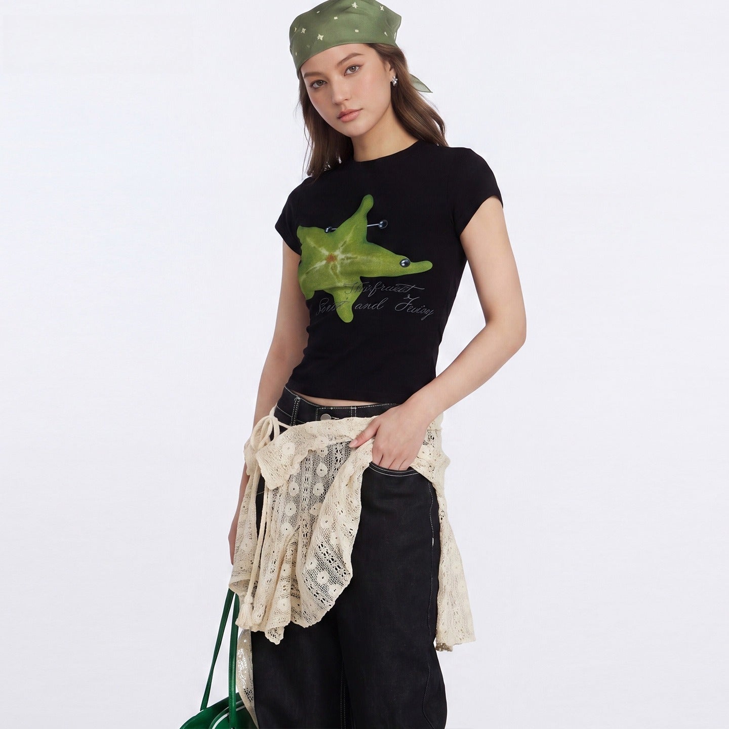 Duovia Women's Cotton Graphic T-Shirt Slim Fit Black White