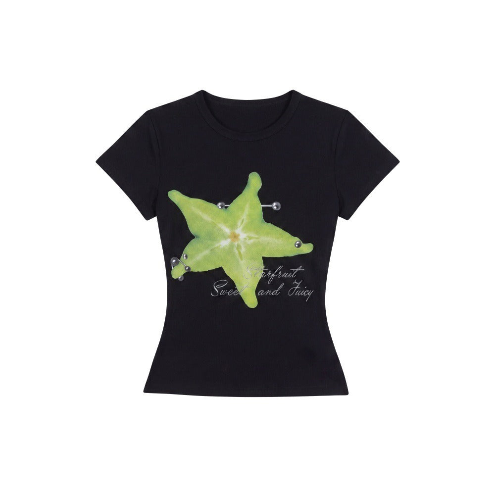 Duovia Women's Cotton Graphic T-Shirt Slim Fit Black White