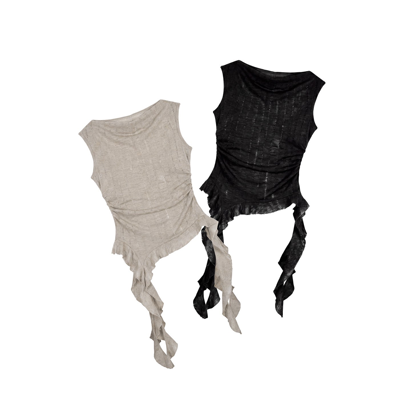 Duovia Women's Polyester Sleeveless Top with Ribbon Detail Beige Black