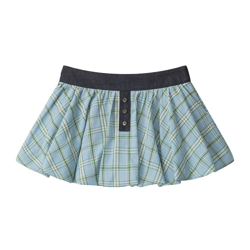 Duovia Women's Plaid Pleated Mini Skirt Red Blue