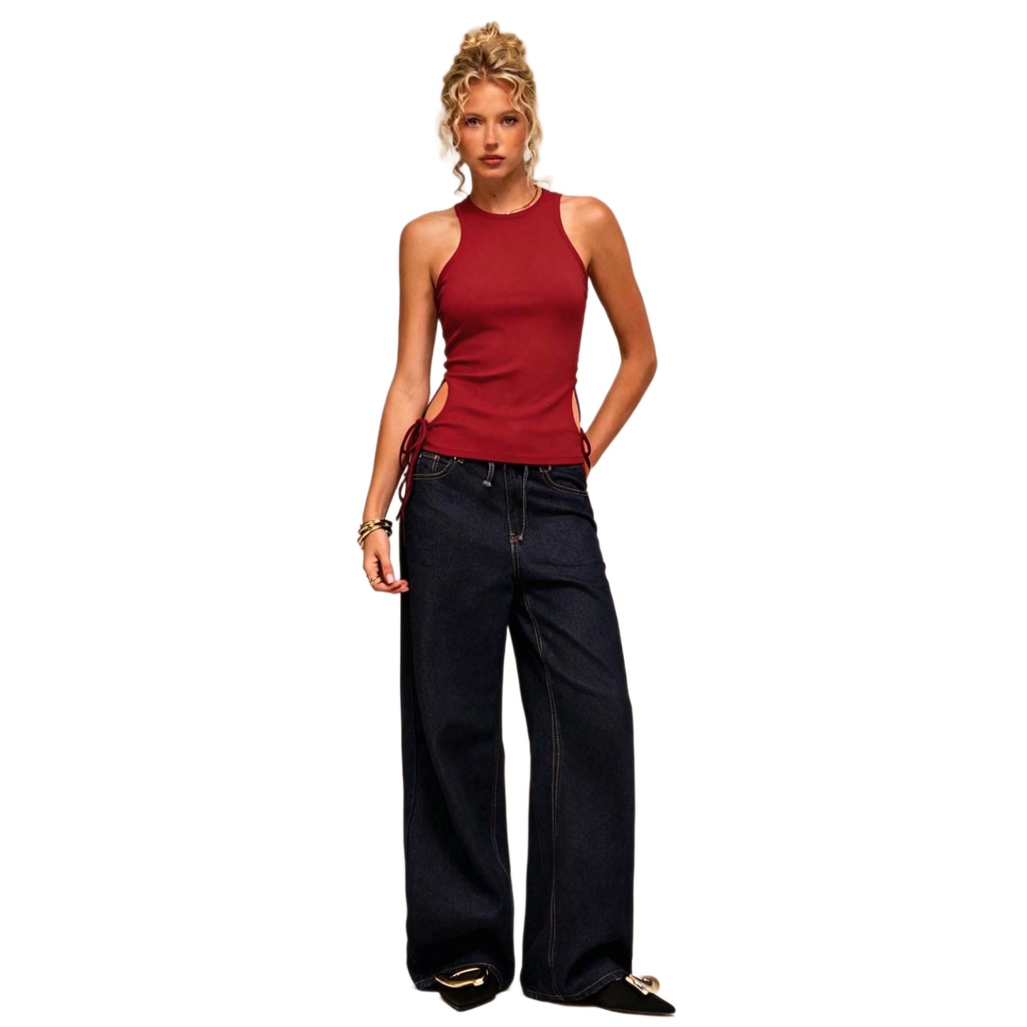 Duovia Women's Cotton Sleeveless Tank Top Red White Black Slim Fit