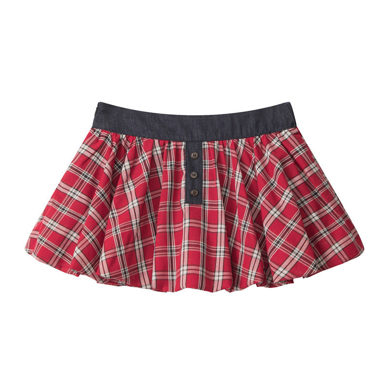 Duovia Women's Plaid Pleated Mini Skirt Red Blue