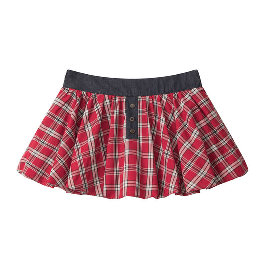 Duovia Women's Plaid Pleated Mini Skirt Red Blue