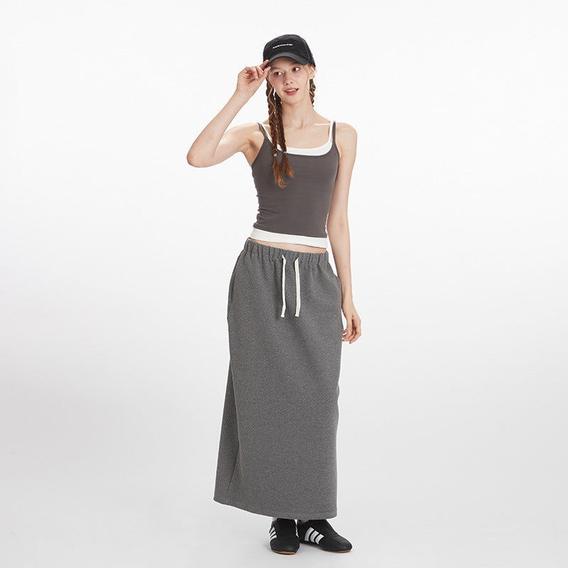 Duovia Women's Cotton Slim Fit Tube Top Gray Black